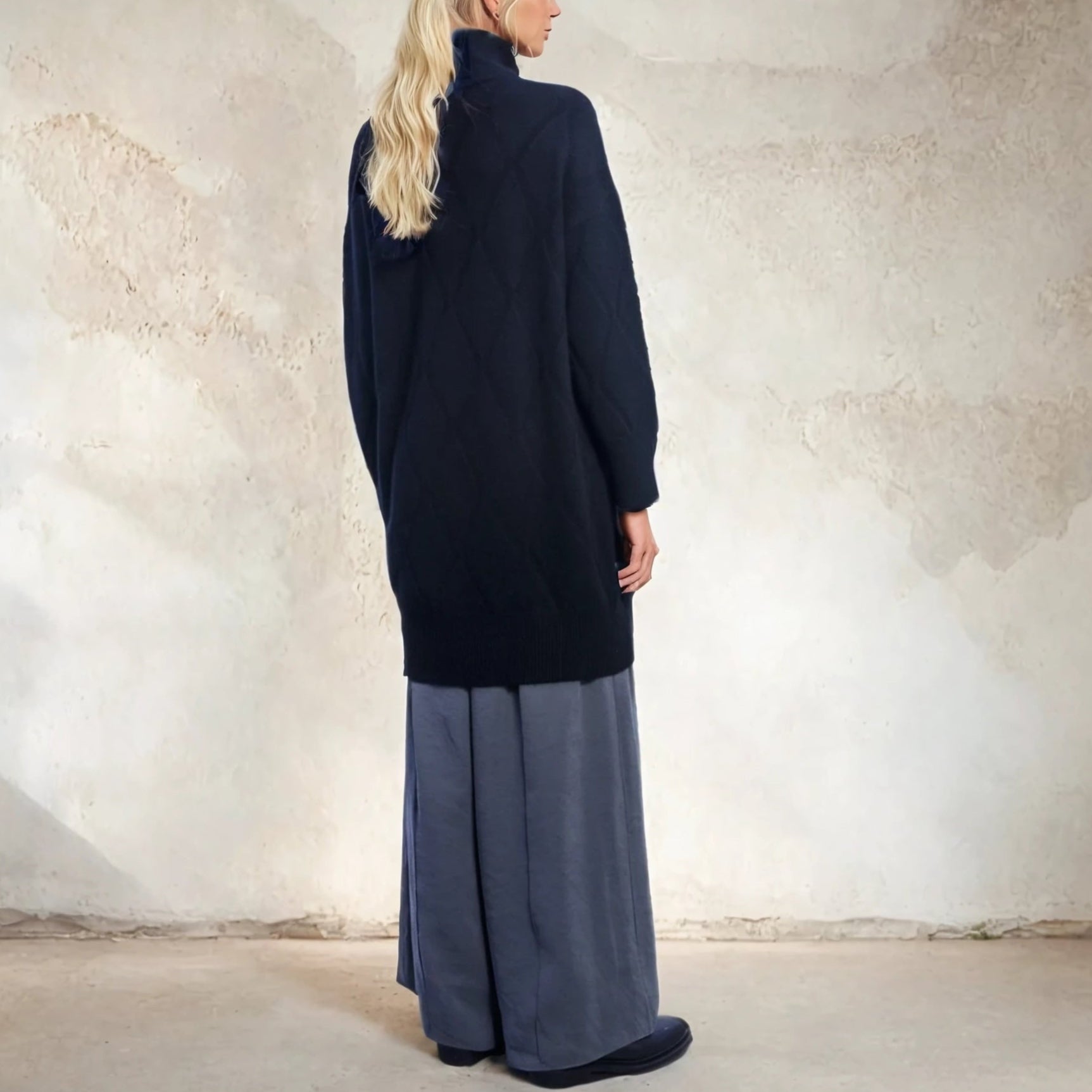 Cashmere Diamond Stitch Turtle Neck Dress