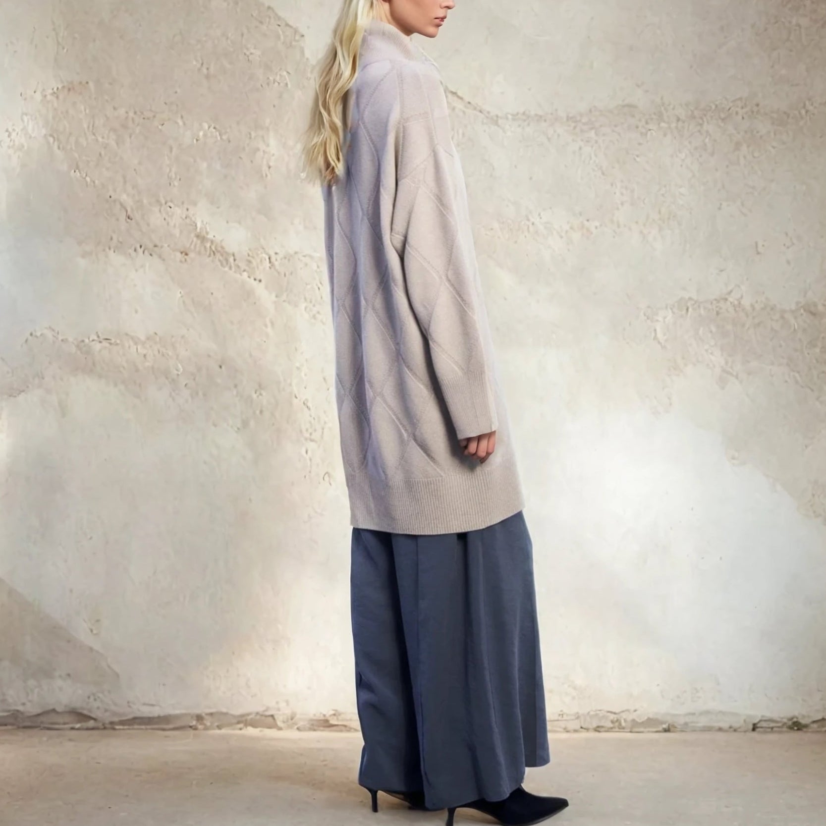 Cashmere Diamond Stitch Turtle Neck Dress