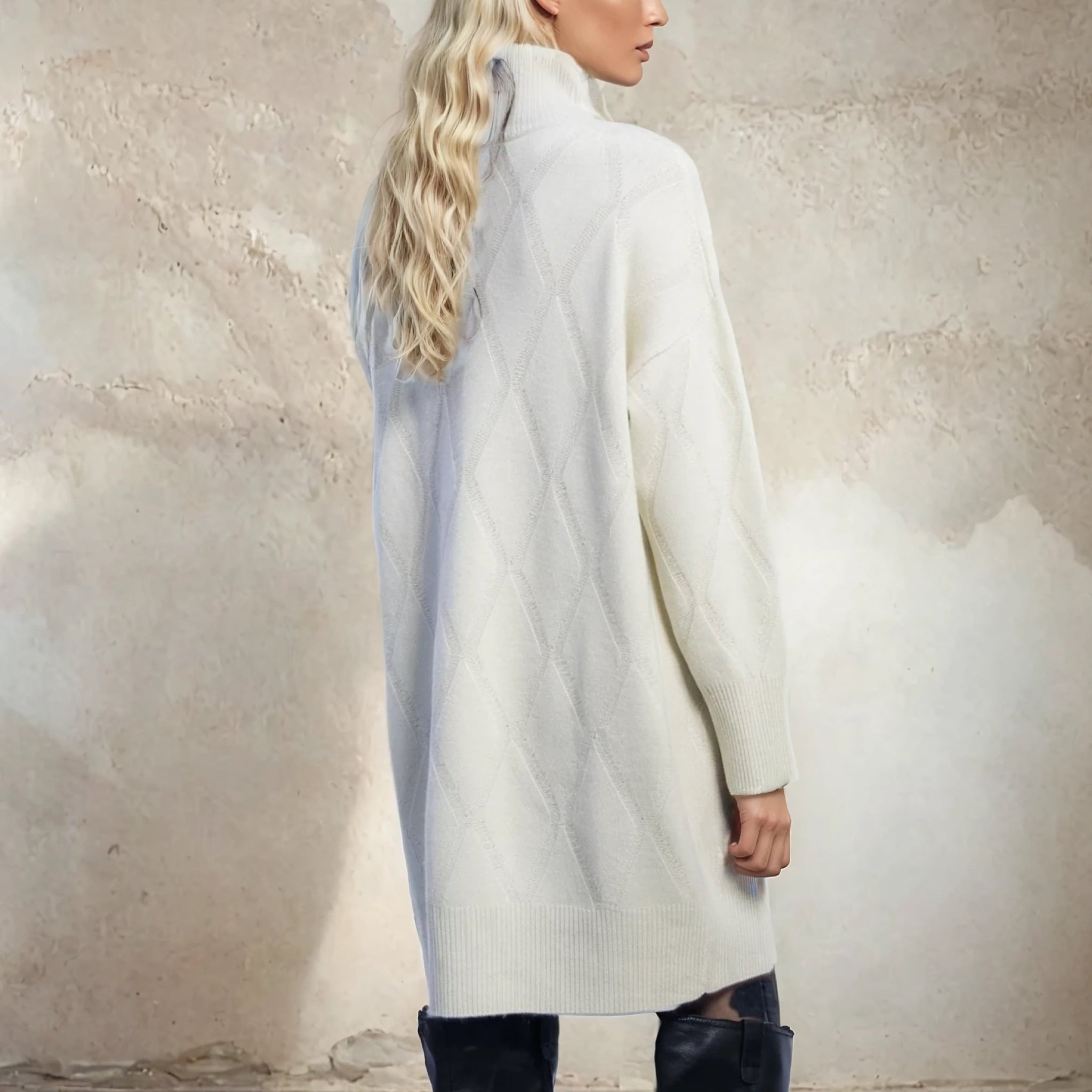 Cashmere Diamond Stitch Turtle Neck Dress