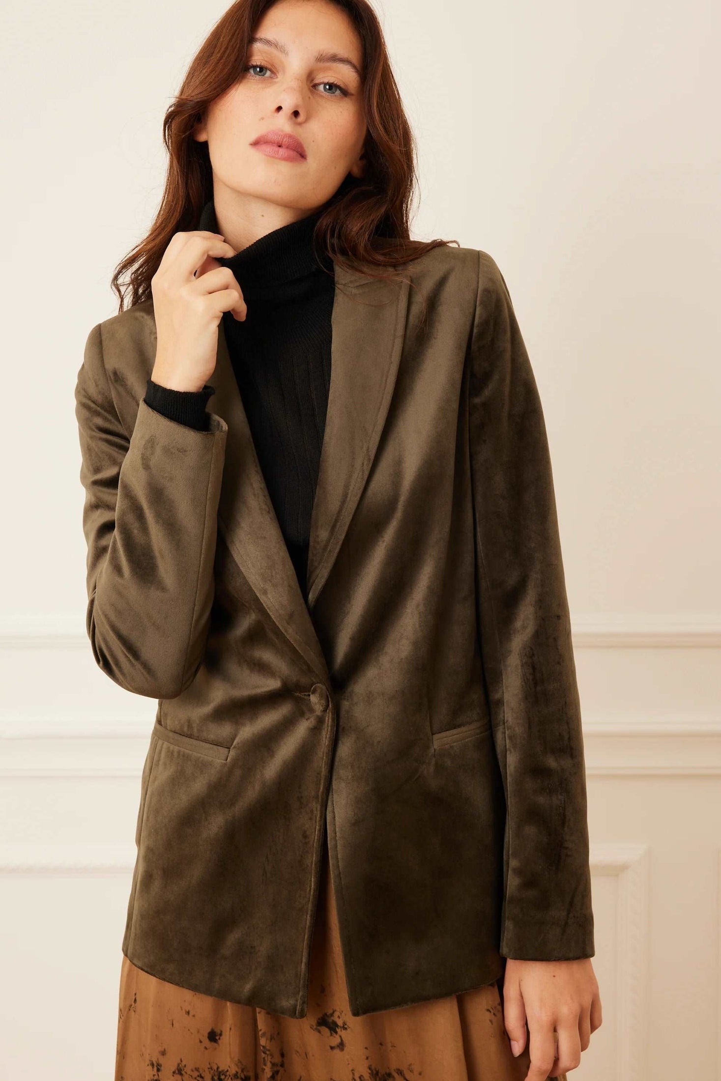 Velour Blazer Khaki