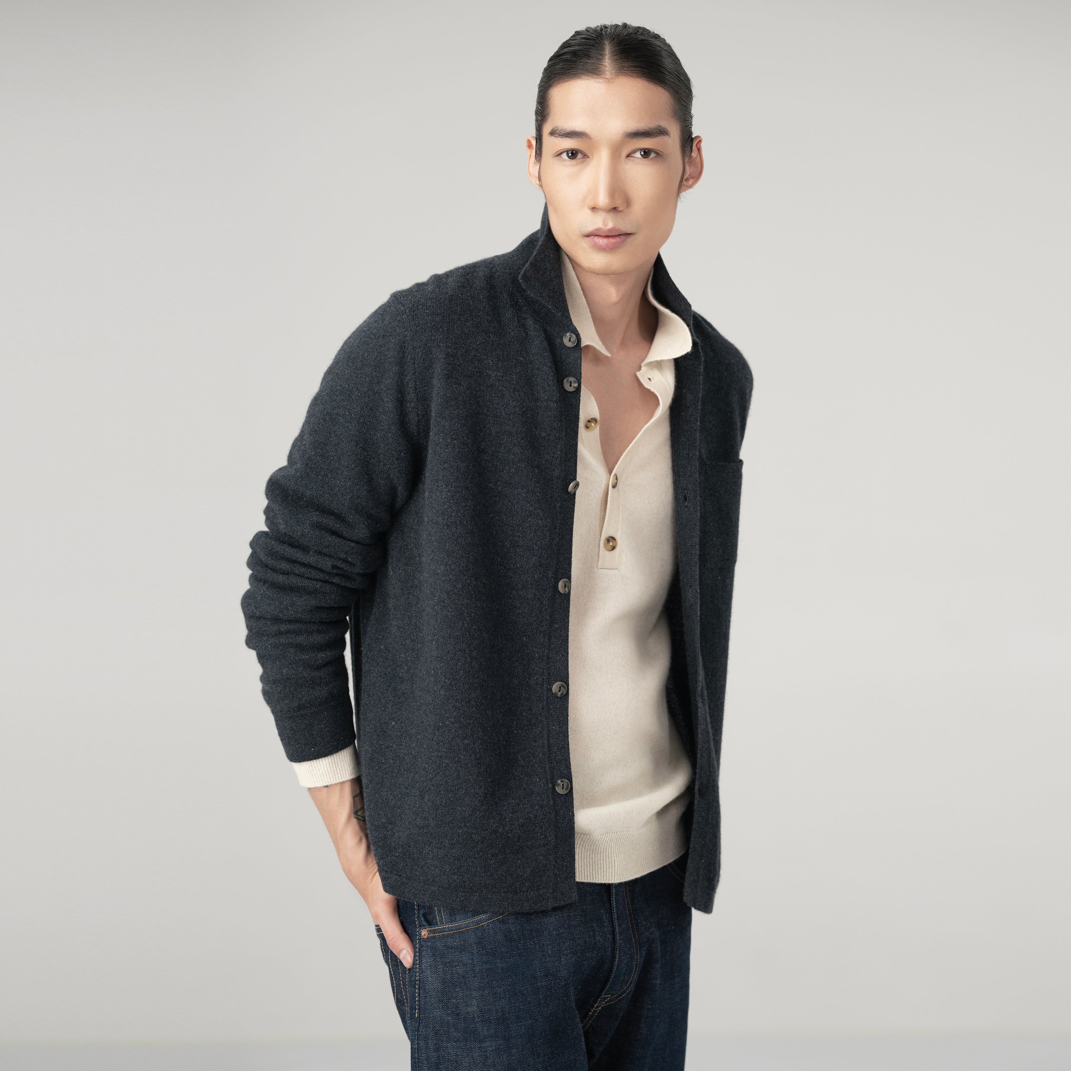 Cashmere Polo Cardigan
