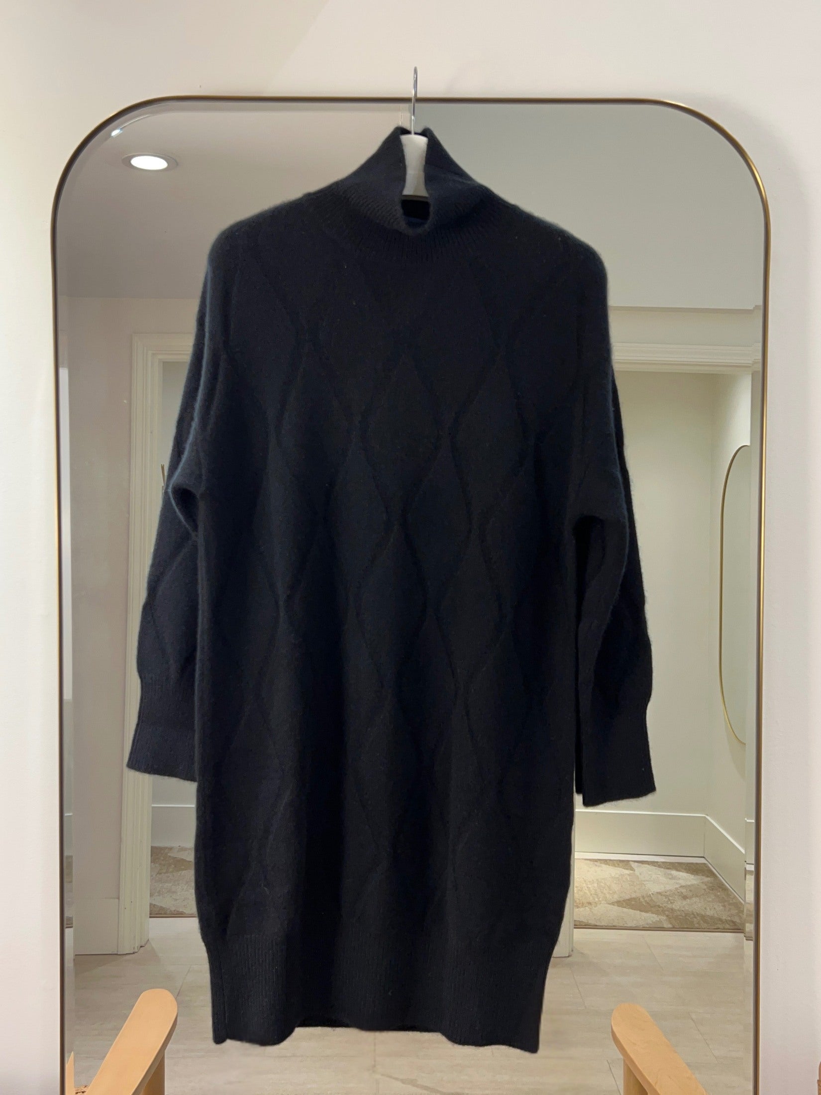 Cashmere Diamond Stitch Turtle Neck Dress