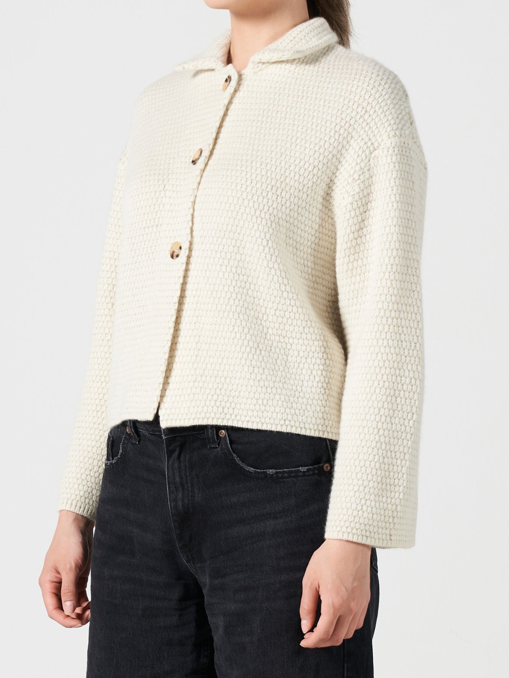 Moss Stitch Cashmere Polo Cardigan