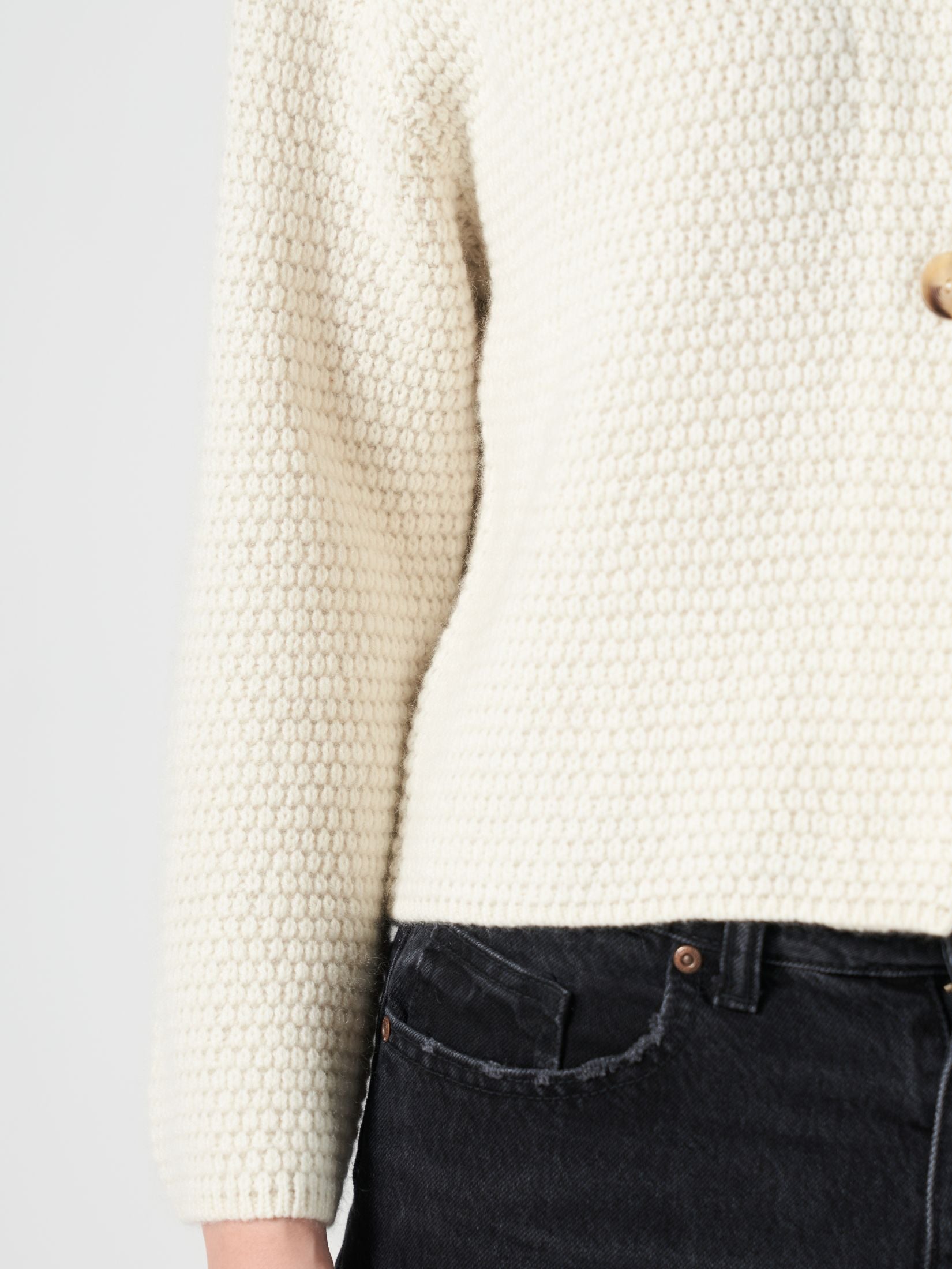 Moss Stitch Cashmere Polo Cardigan