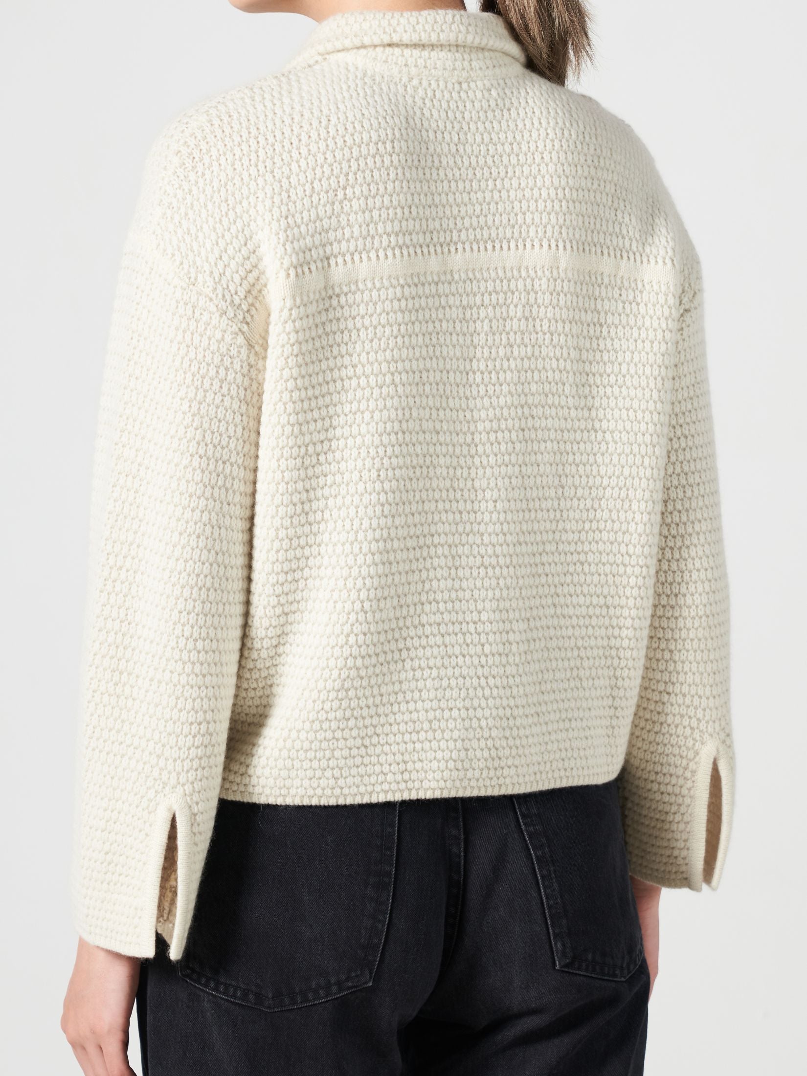 Moss Stitch Cashmere Polo Cardigan