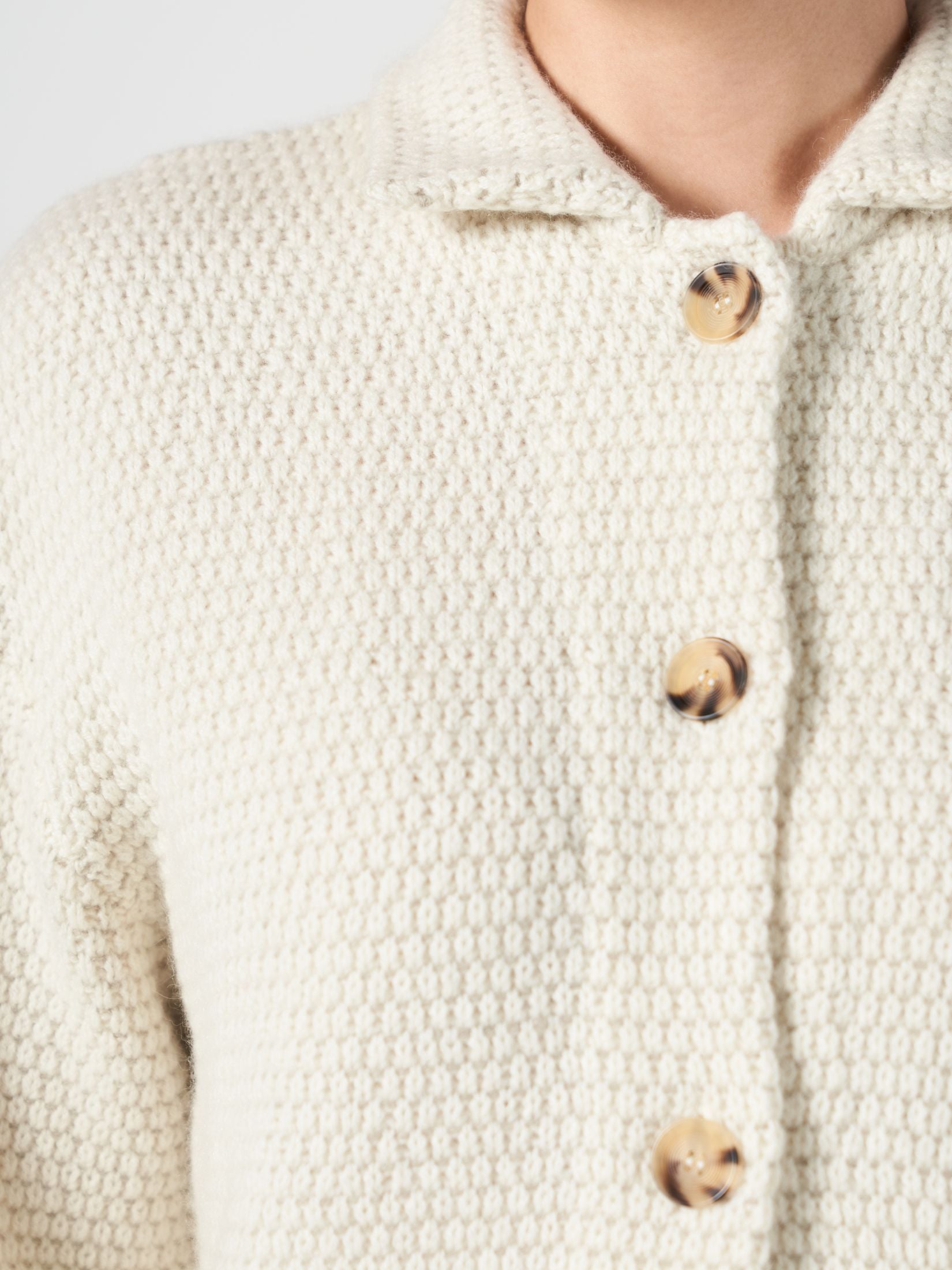 Moss Stitch Cashmere Polo Cardigan