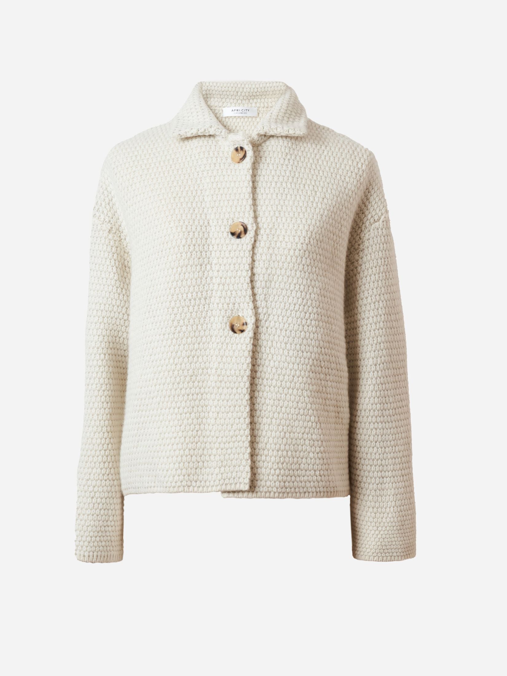 Moss Stitch Cashmere Polo Cardigan