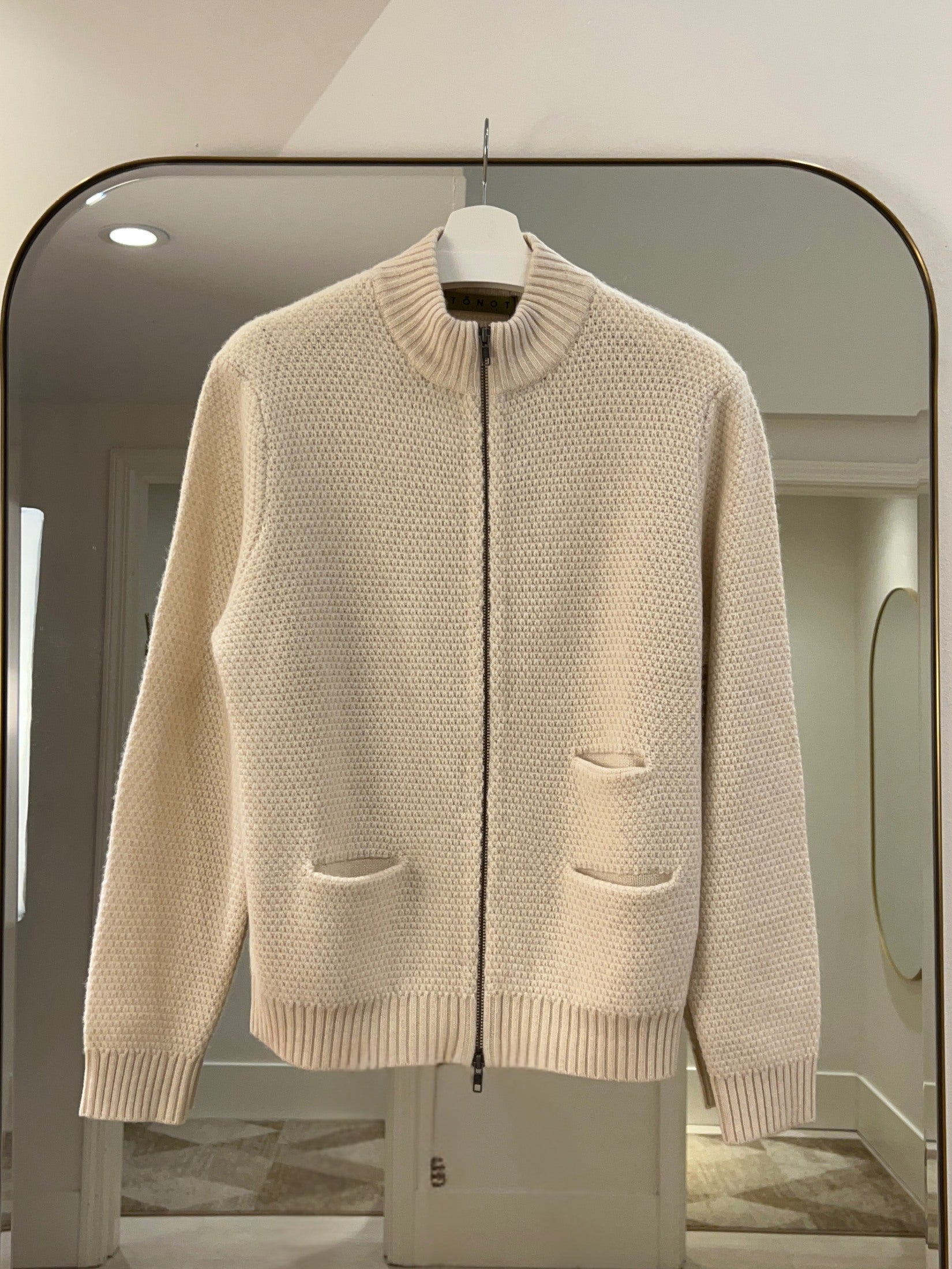 Moss Stitch 3 Pocket Zip Cashmere Cardigan