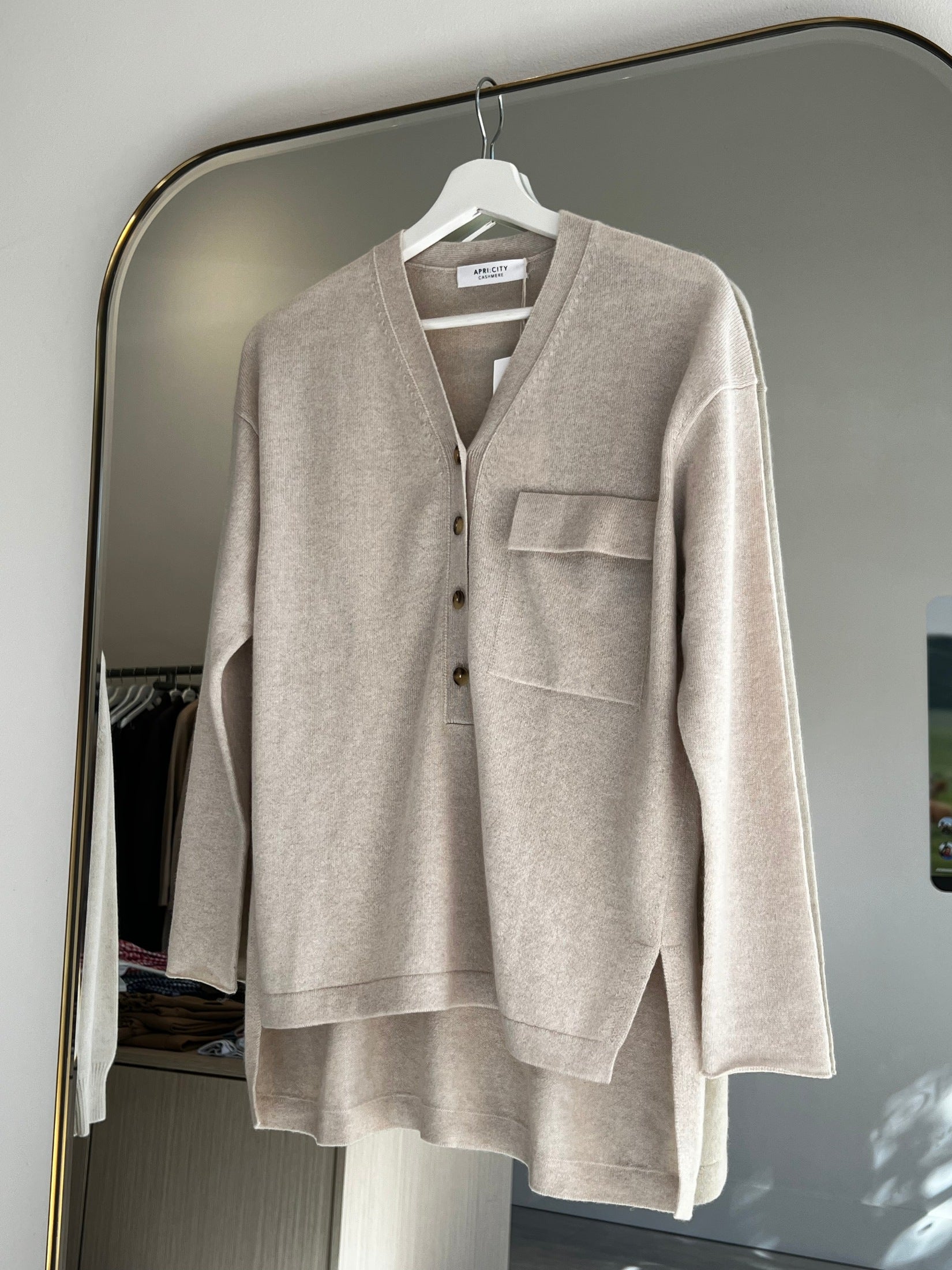 V-neck Button Cashmere Sweater