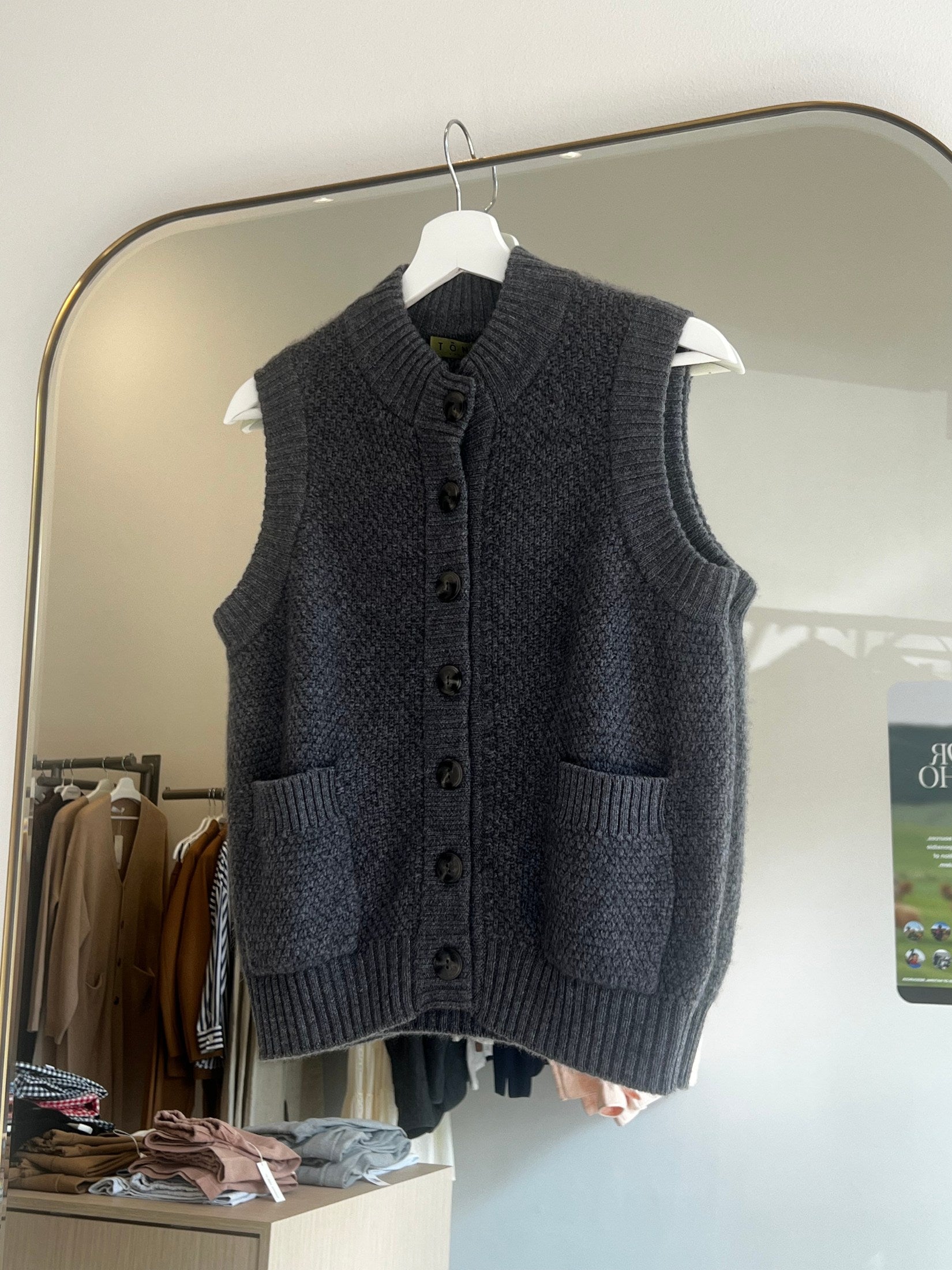 Moss Stitch Cashmere Button Vest
