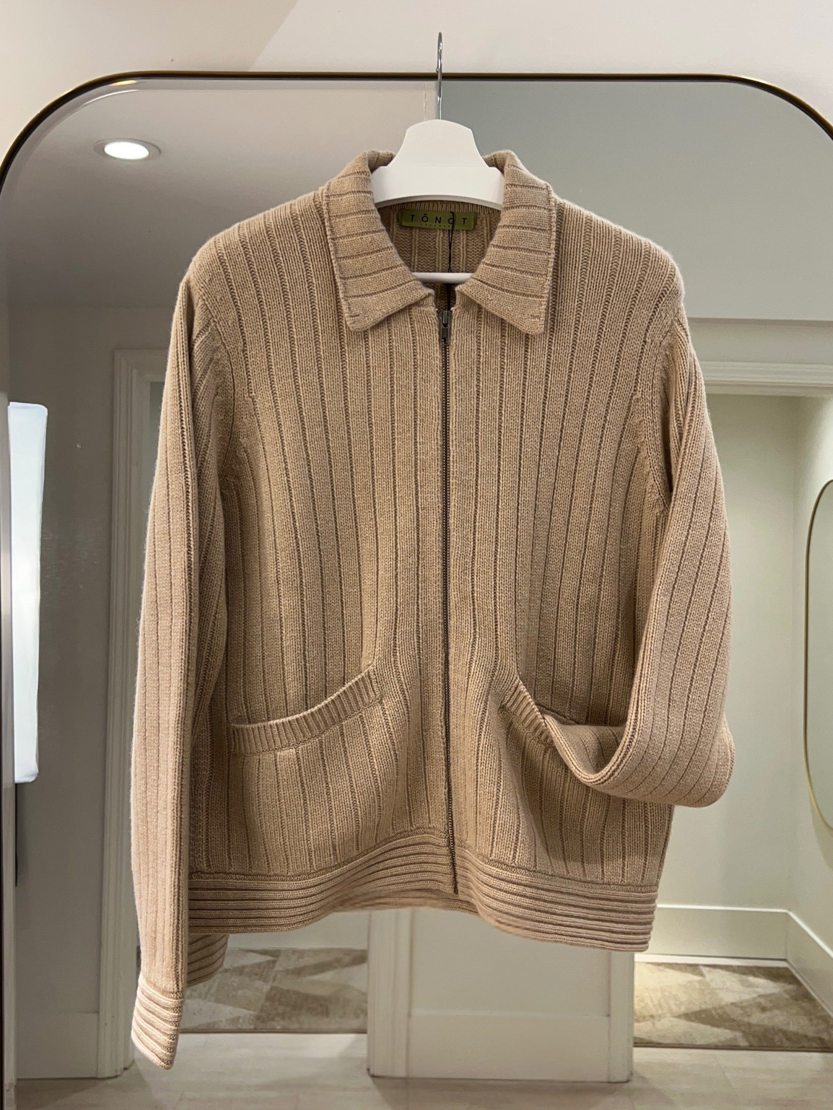 Ribbed Zip Cashmere Jacket