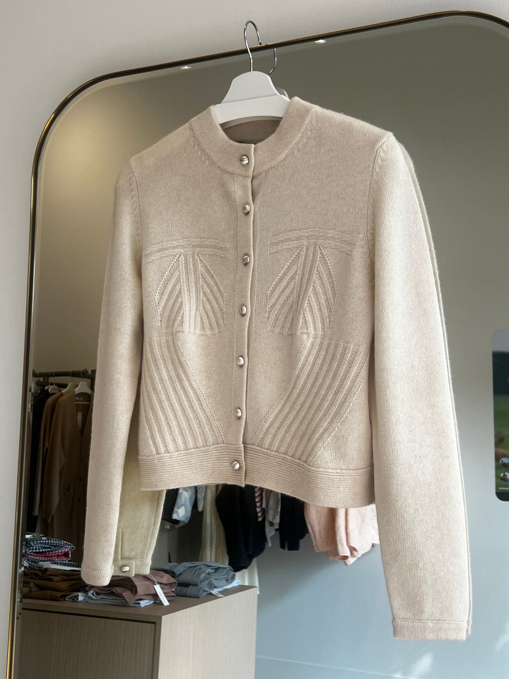 Shift Stitch Crop Button Cashmere Cardigan