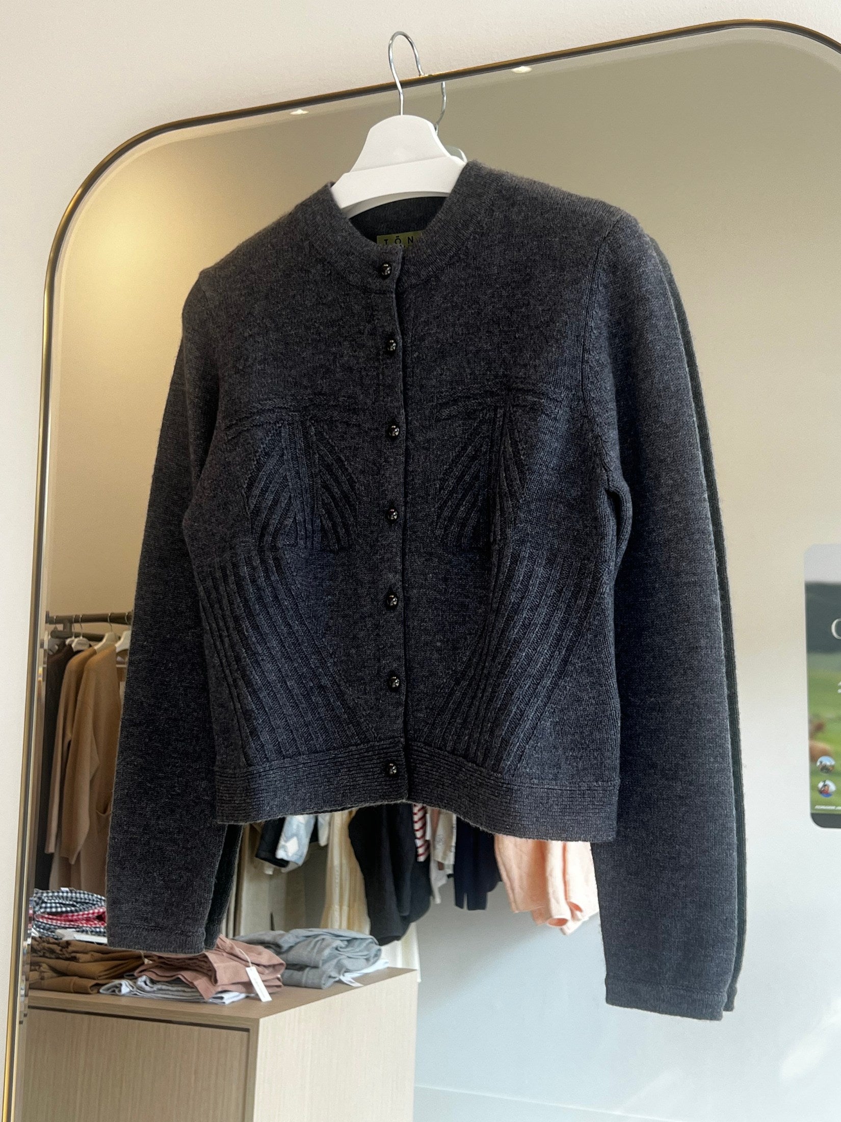 Shift Stitch Crop Button Cashmere Cardigan