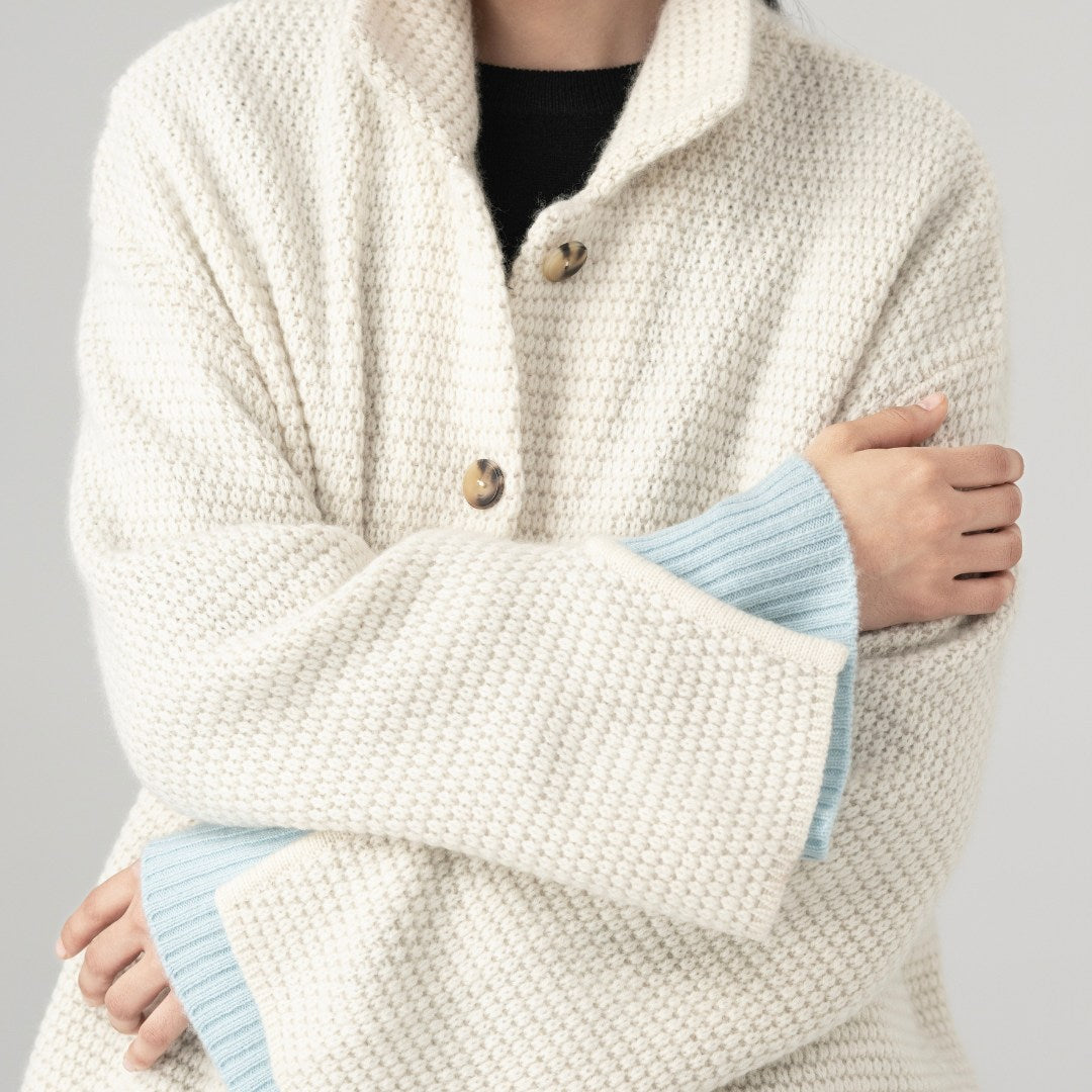 Moss Stitch Cashmere Polo Cardigan
