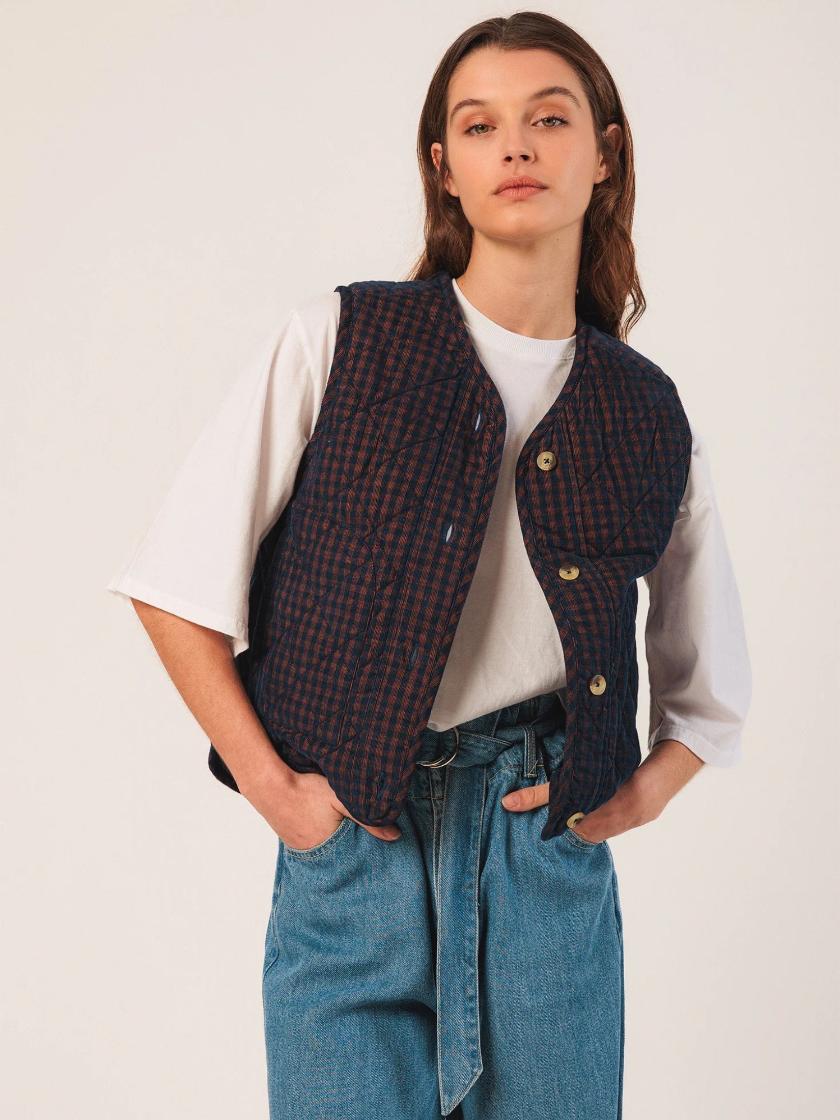 Vichy Quilted Corduroy Vest