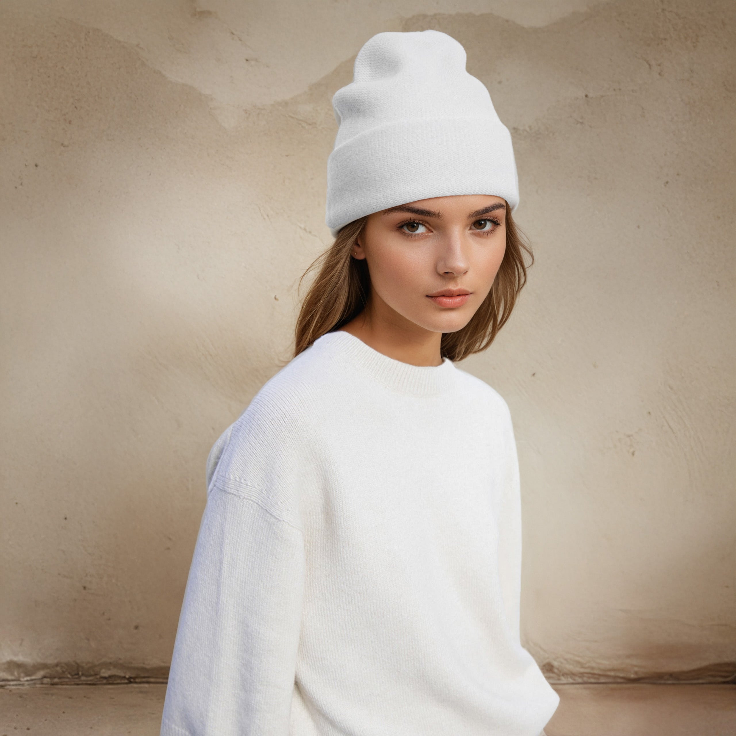 Cozy cashmere beanie ivory color.