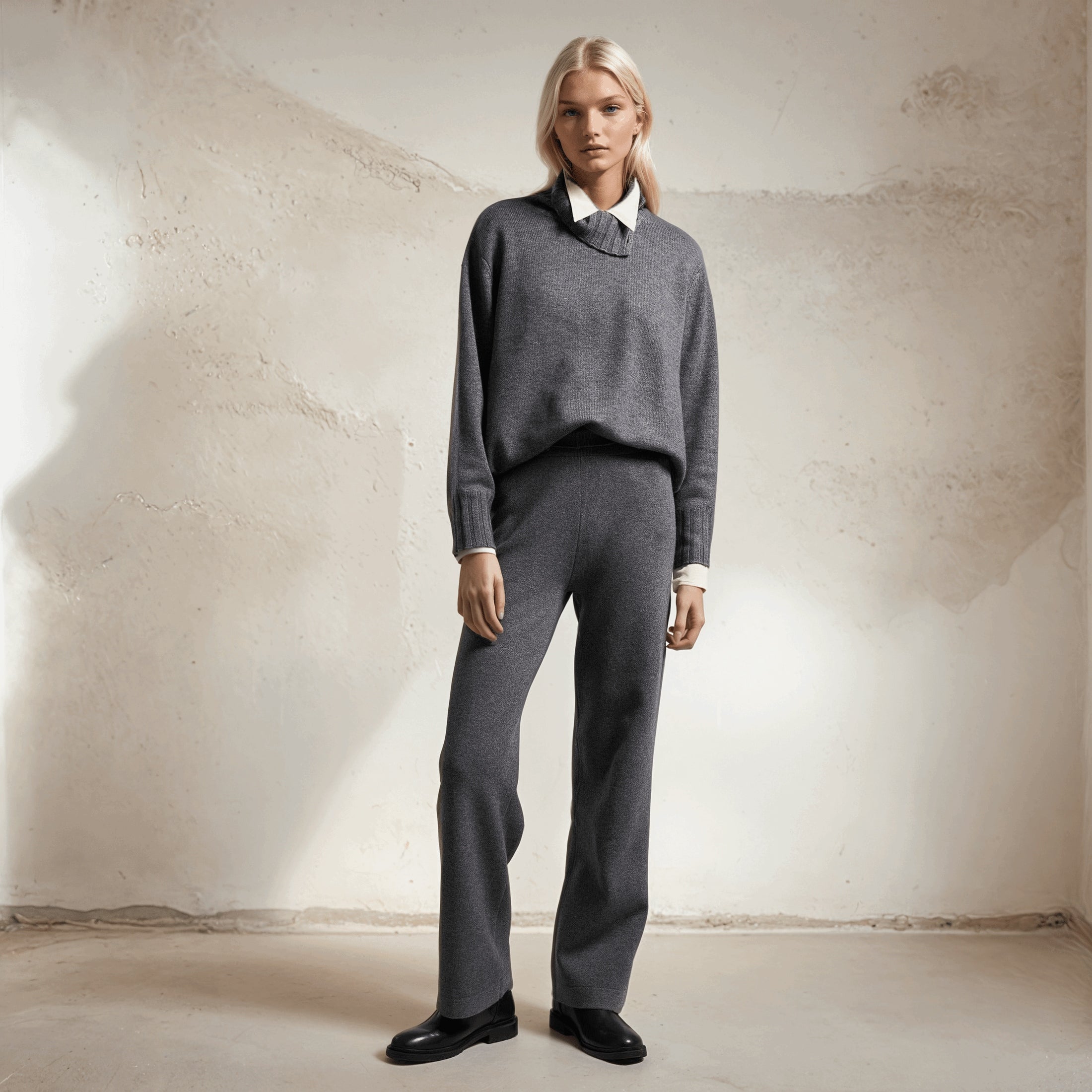 Grey cashmere button turtleneck sweater, cozy and stylish for cooler days.