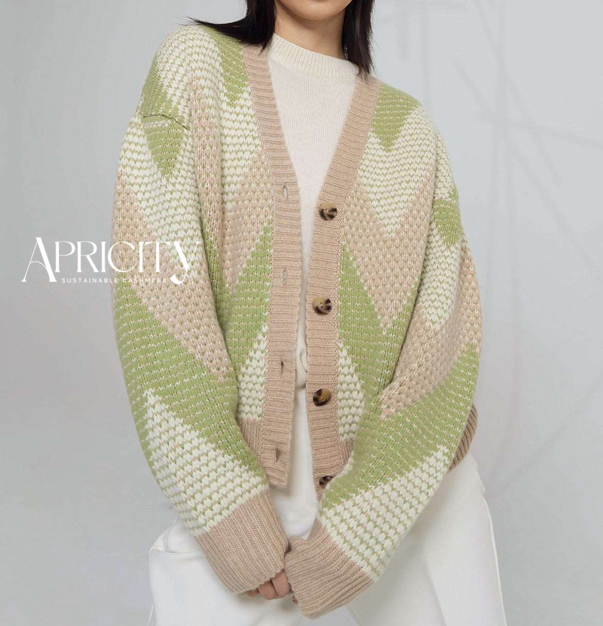 Drop stitch intarsia cardigan