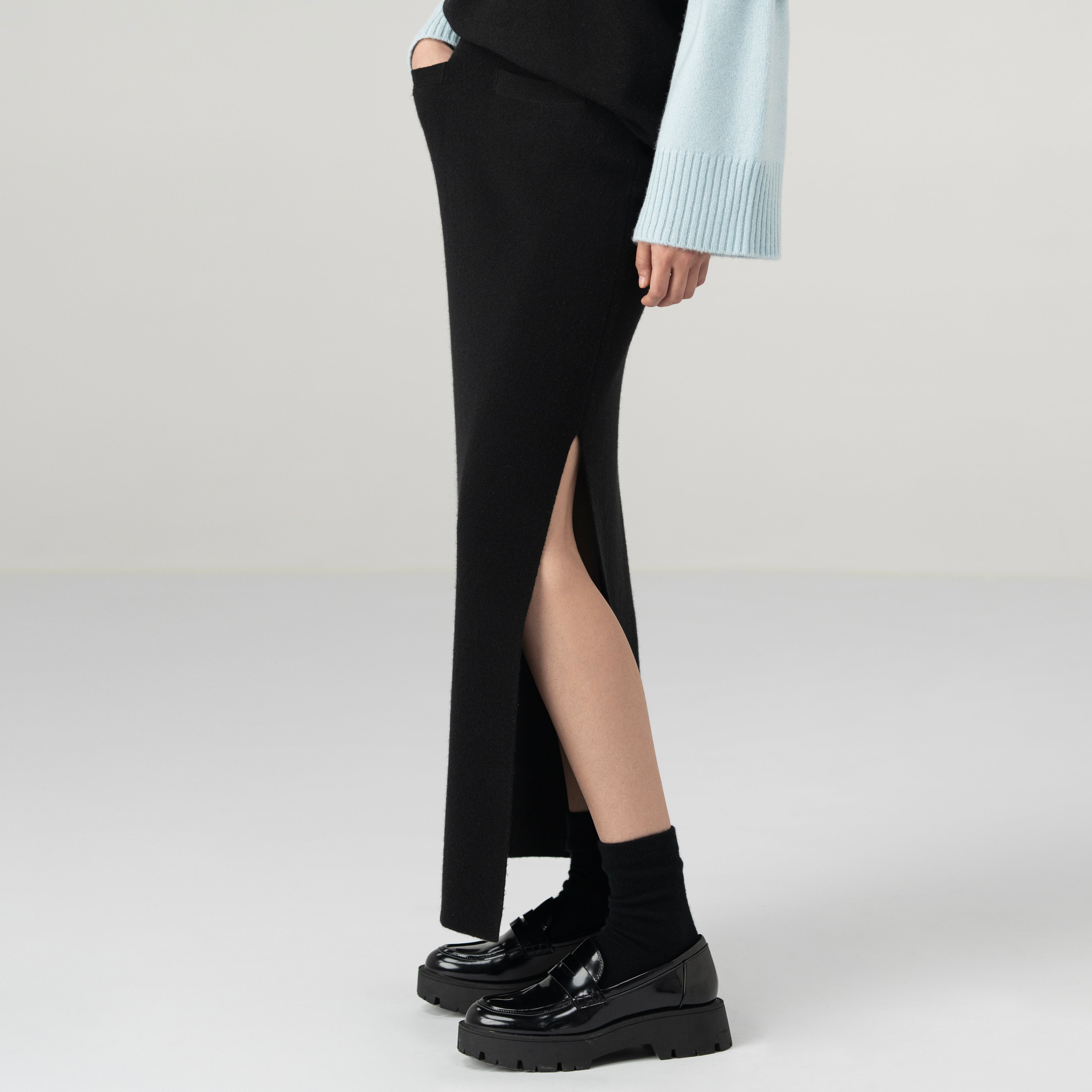 Cashmere Maxi Slit Skirt
