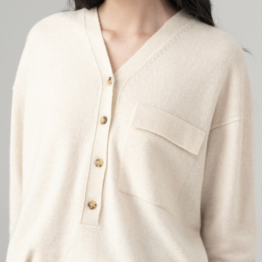 V-neck Button Cashmere Sweater