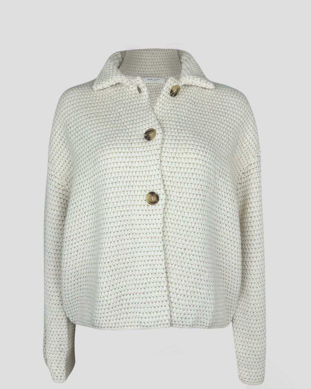 Moss Stitch Cashmere Polo Cardigan