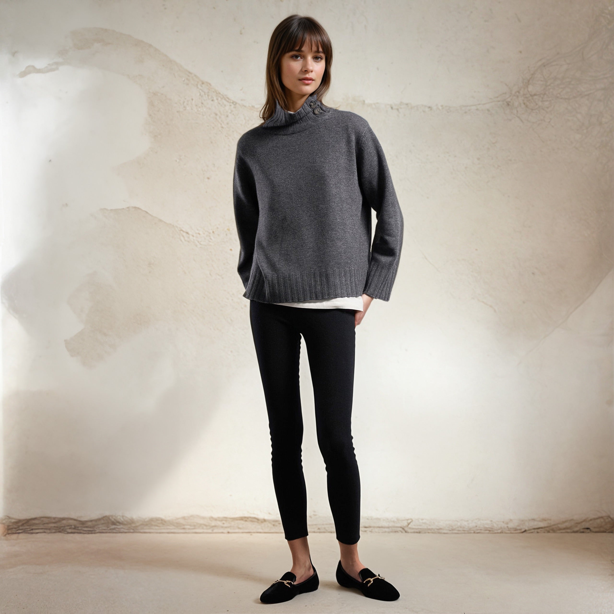 Cashmere Button Turtle Neck