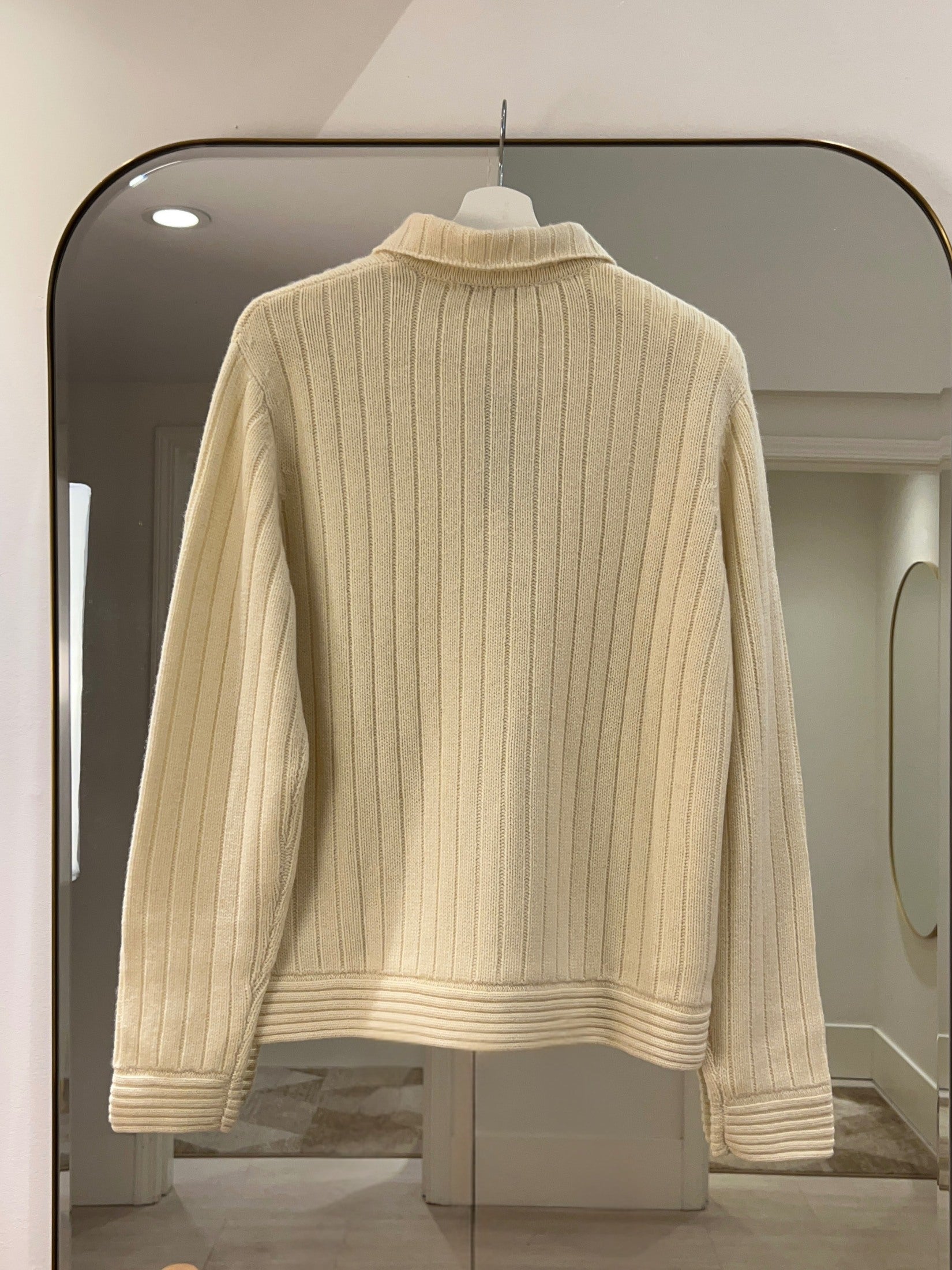 Ribbed Zip Cashmere Jacket-Cream
