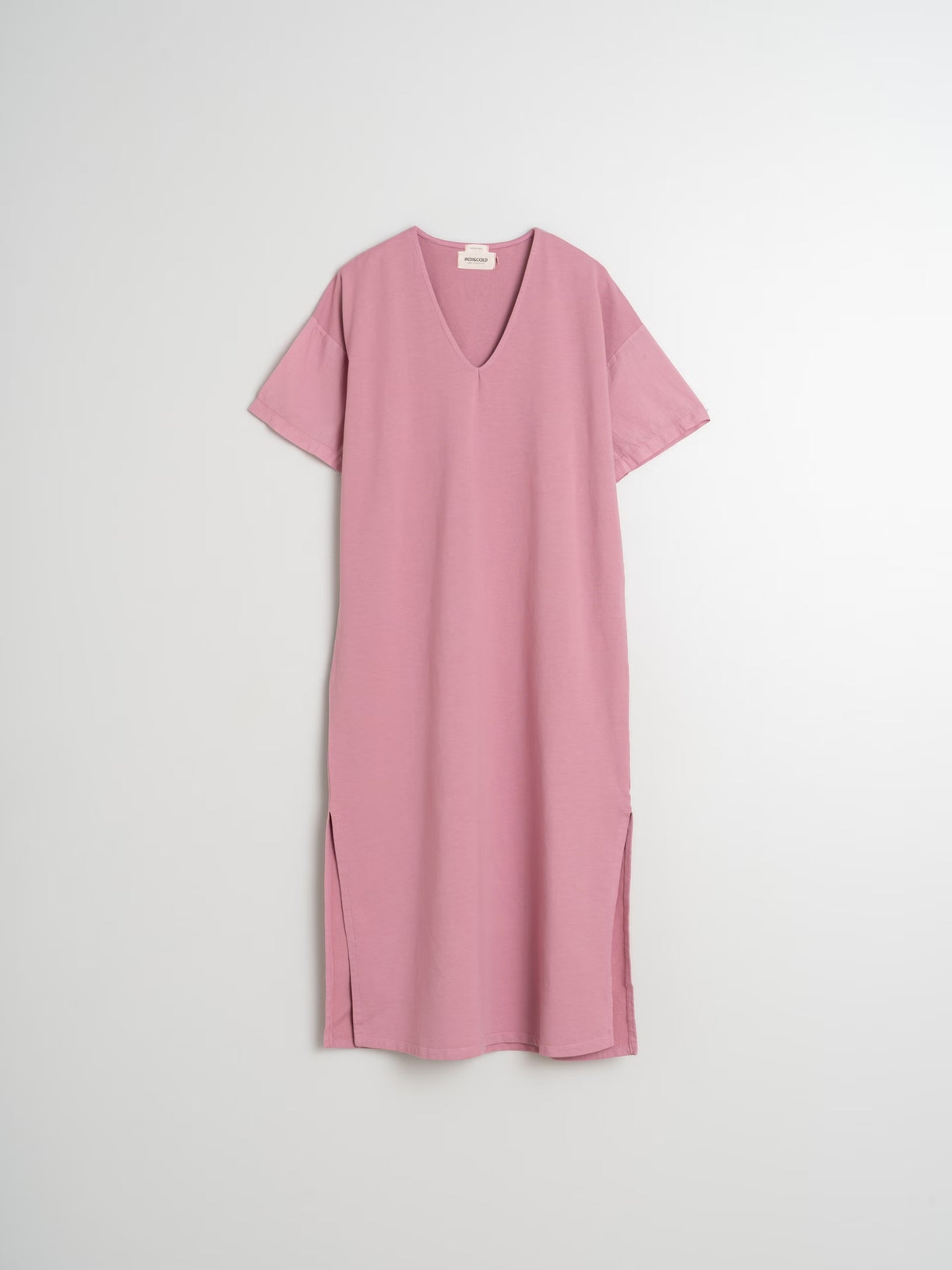 Pink cotton long t-shirt dress, relaxed fit