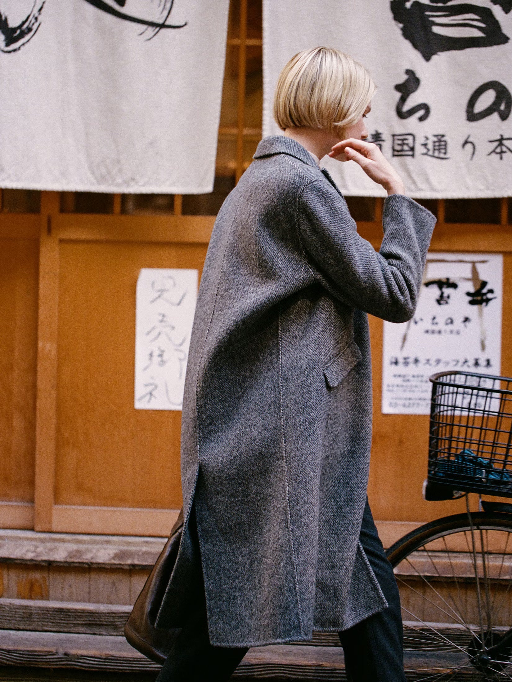 Oversized grey wool coat