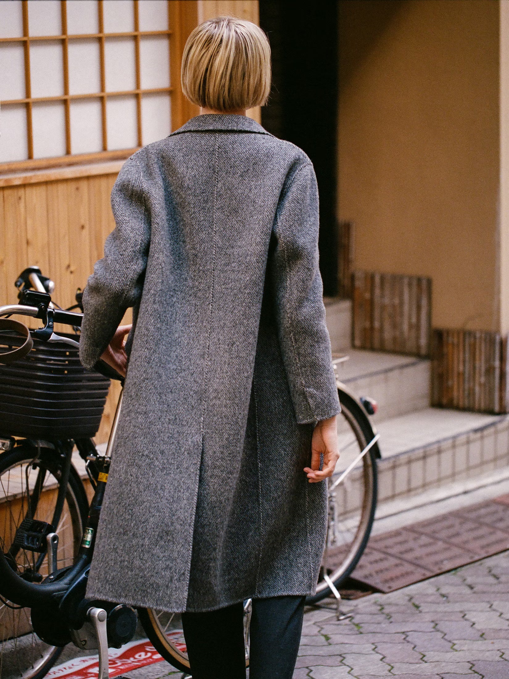 Oversized grey wool coat