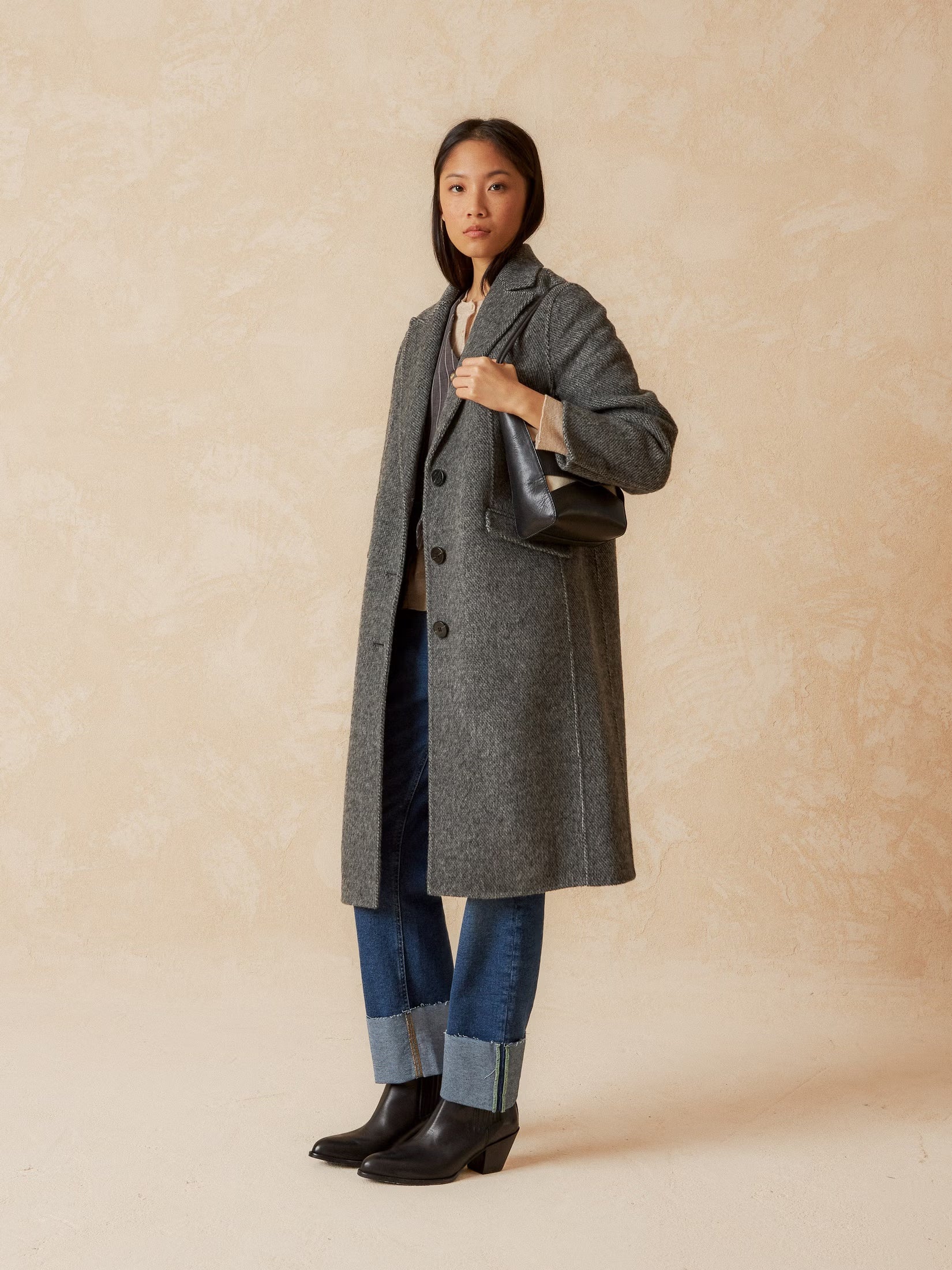 Oversized grey wool coat