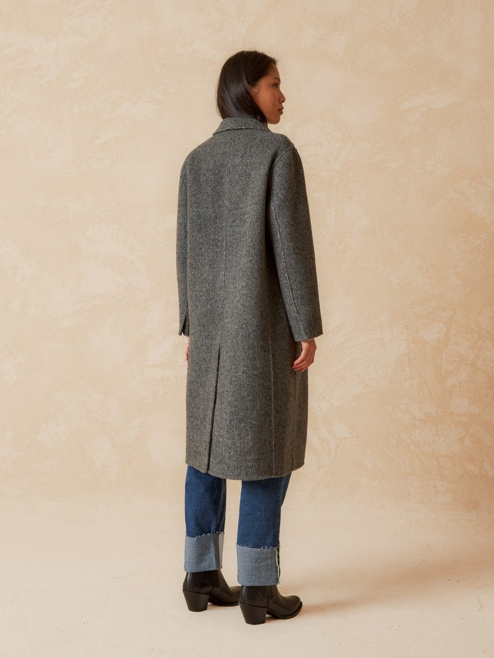 Oversized grey wool coat