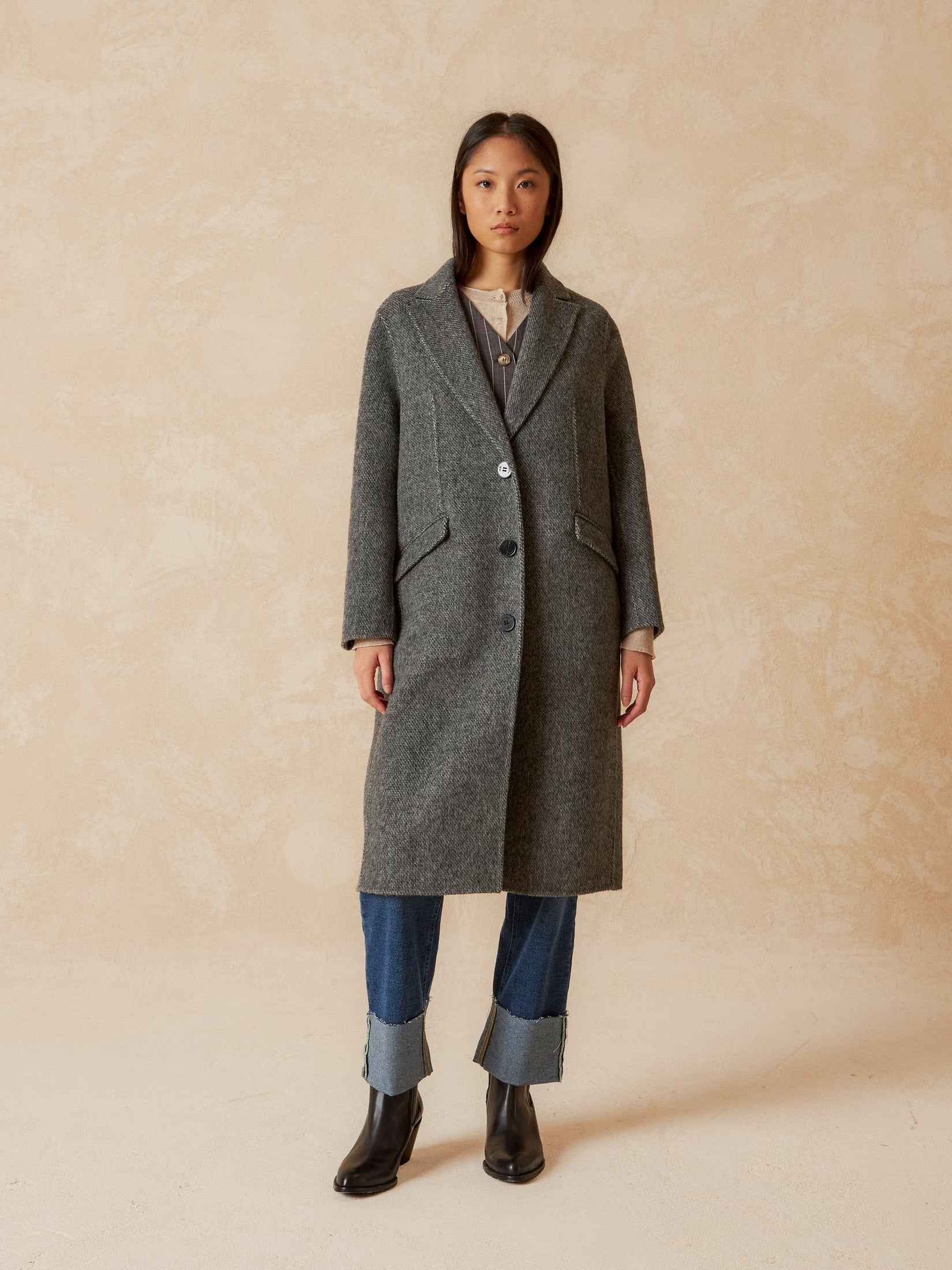 Oversized grey wool coat